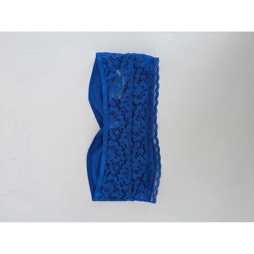 Aerie Bandeau Bra Small Royal Blue Floral Lace Strapless Bralette Aeropostale - Picture 7 of 10
